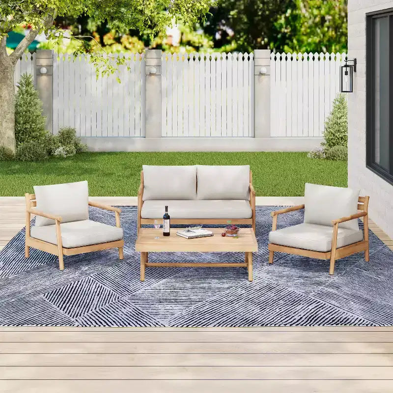 Christopher Knight Home Selina 4 Piece Rustic Outdoor Slatted Design Acacia Wood Upholstered Seating Set