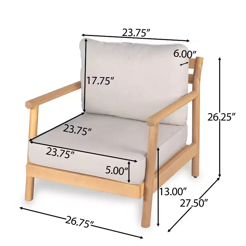 Christopher Knight Home Selina 4 Piece Rustic Outdoor Slatted Design Acacia Wood Upholstered Seating Set