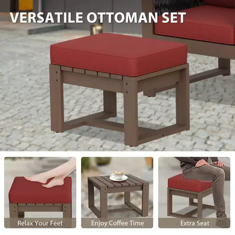 EAGLE PEAK 4 Pieces Natural Cedar Wood Conversation Set, Outdoor Patio Furniture with 2 Ottomans and Coffee Table