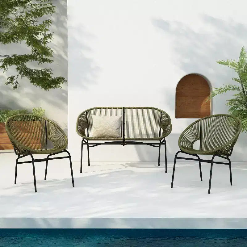 Christopher Knight Home Paoha Outdoor 3 Piece Woven Chat Set with Iron Frame (Table Not Included)