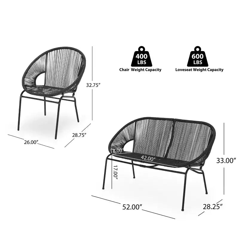 Christopher Knight Home Paoha Outdoor 3 Piece Woven Chat Set with Iron Frame (Table Not Included)