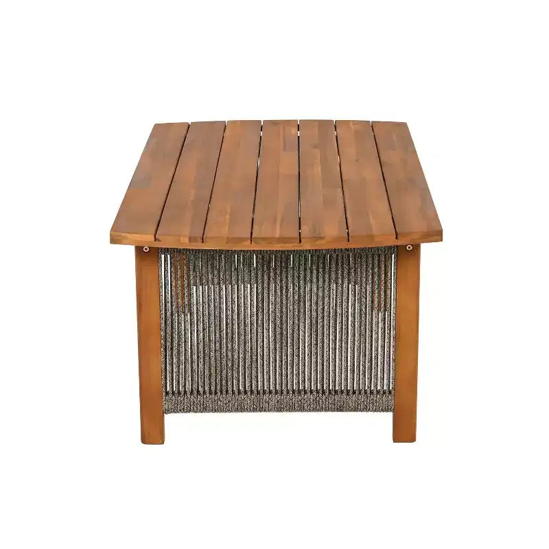 Christopher Knight Home Valentina Patio 5 Piece Rustic Rope Weave Acacia Wood Seating Set with Coffee Table and Cushions