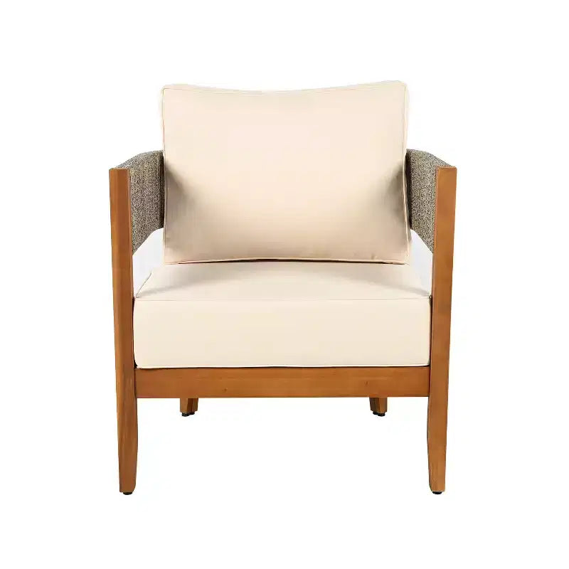 Christopher Knight Home Valentina Patio 5 Piece Rustic Rope Weave Acacia Wood Seating Set with Coffee Table and Cushions