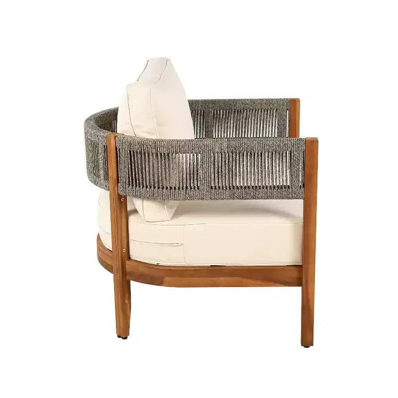Christopher Knight Home Valentina Patio 5 Piece Rustic Rope Weave Acacia Wood Seating Set with Coffee Table and Cushions