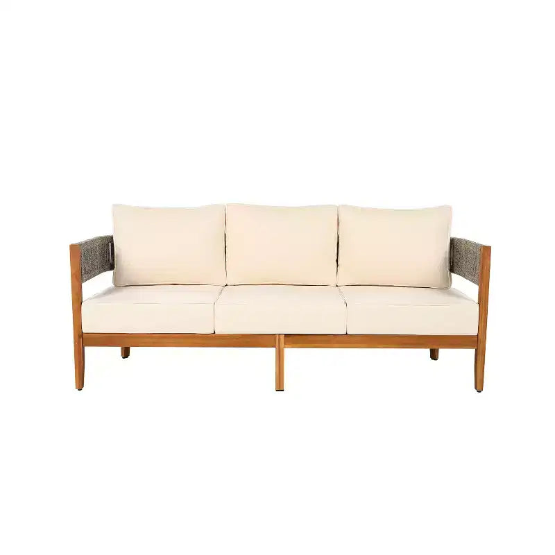 Christopher Knight Home Valentina Patio 5 Piece Rustic Rope Weave Acacia Wood Seating Set with Coffee Table and Cushions