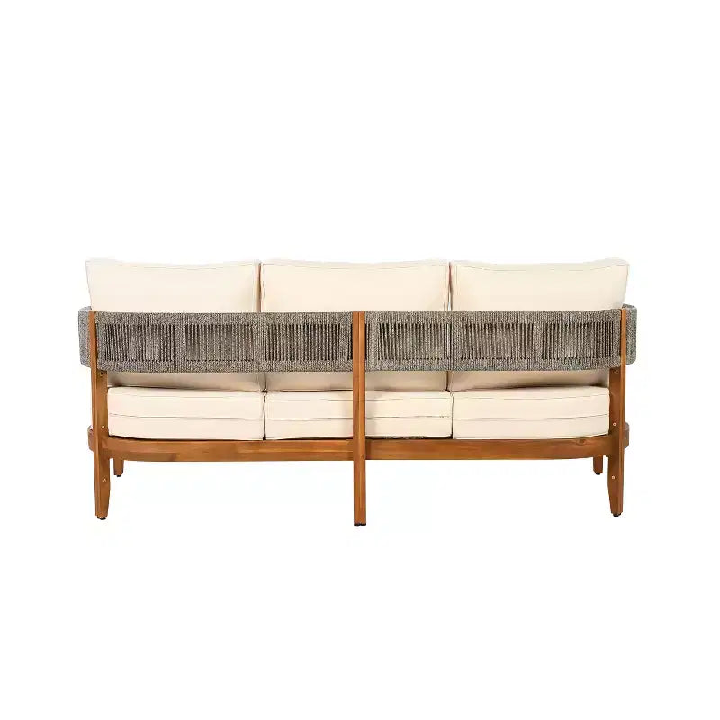Christopher Knight Home Valentina Patio 5 Piece Rustic Rope Weave Acacia Wood Seating Set with Coffee Table and Cushions