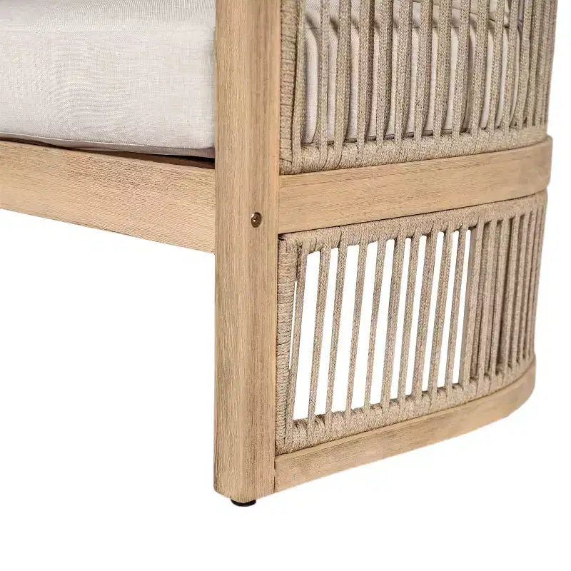 Christopher Knight Home Joplin 5 Piece Outdoor Acacia Wood and Rope Chat Set with Cushions and Round Fire Pit