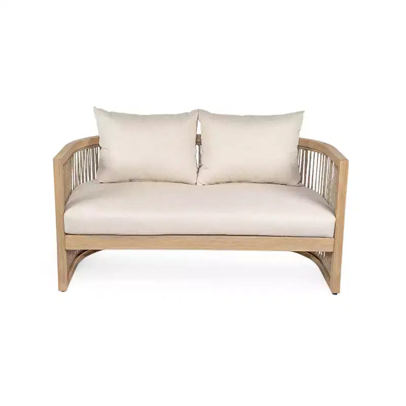 Christopher Knight Home Joplin 5 Piece Outdoor Acacia Wood and Rope Chat Set with Cushions and Round Fire Pit