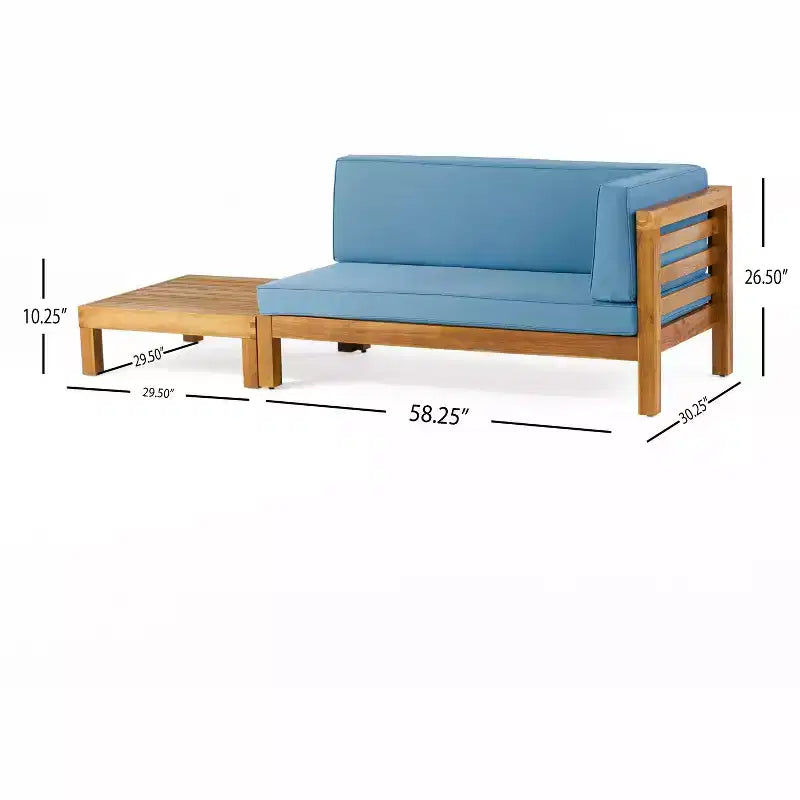Christopher Knight Home Oana Outdoor Acacia Wood Right Arm Loveseat and Coffee Table Set with Cushion
