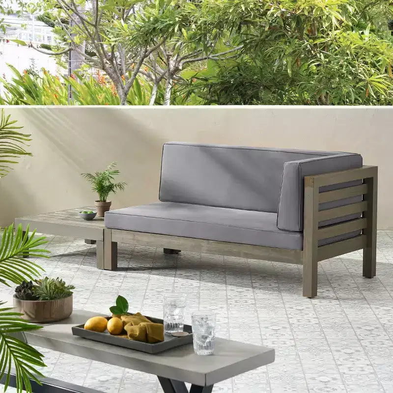 Christopher Knight Home Oana Outdoor Acacia Wood Right Arm Loveseat and Coffee Table Set with Cushion