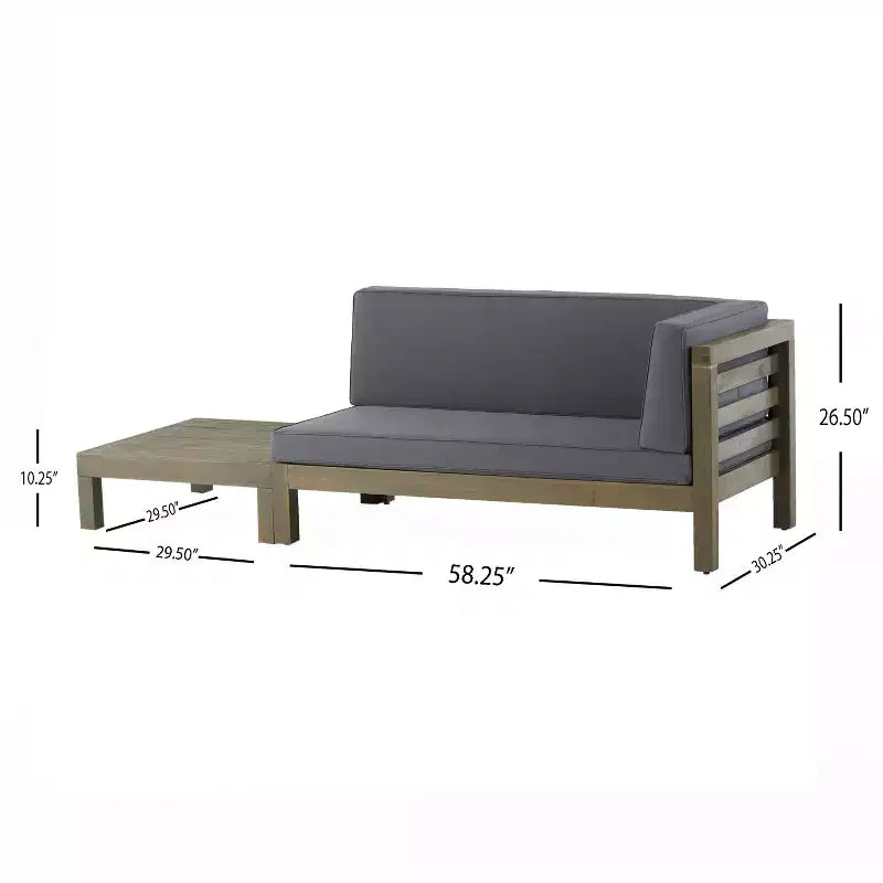 Christopher Knight Home Oana Outdoor Acacia Wood Right Arm Loveseat and Coffee Table Set with Cushion