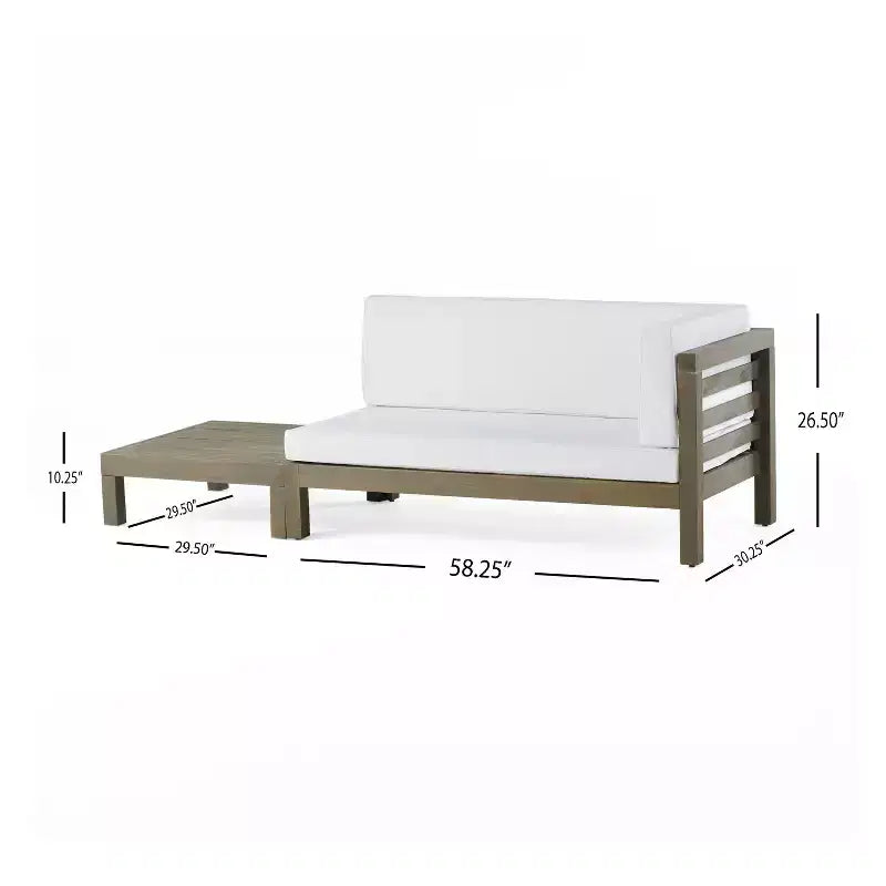 Christopher Knight Home Oana Outdoor Acacia Wood Right Arm Loveseat and Coffee Table Set with Cushion