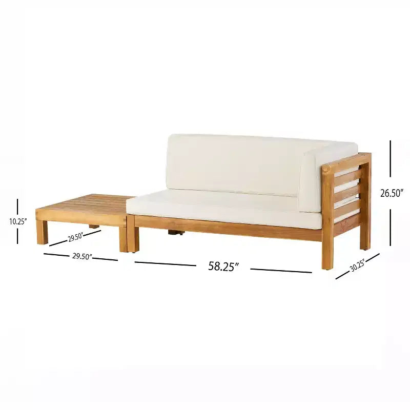 Christopher Knight Home Oana Outdoor Acacia Wood Right Arm Loveseat and Coffee Table Set with Cushion
