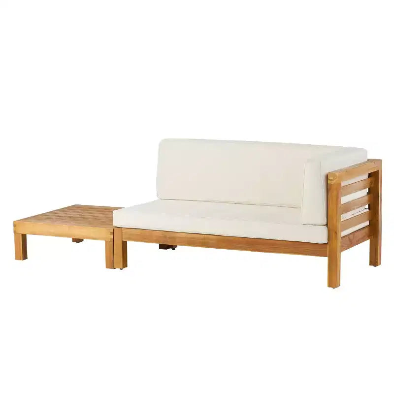 Christopher Knight Home Oana Outdoor Acacia Wood Right Arm Loveseat and Coffee Table Set with Cushion