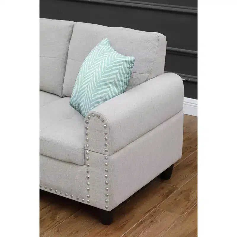 Okak 98 L-Shaped Sectional Couch with Movable Ottoman&2 Throw Pillows, Modern Linen Upholstered Sofa Chaise for Living Room,Apartment