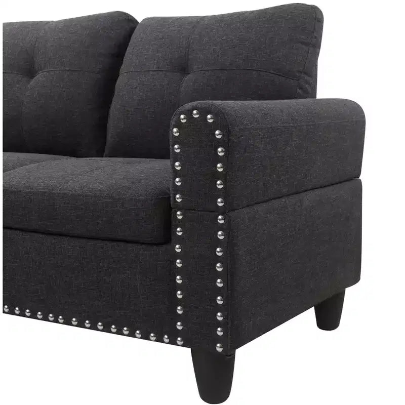 Okak 98 L-Shaped Sectional Couch with Movable Ottoman&2 Throw Pillows, Modern Linen Upholstered Sofa Chaise for Living Room,Apartment