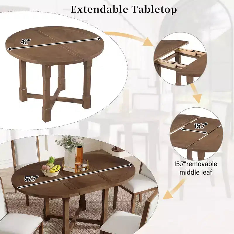 Merax Farmhouse Style Kitchen Table with Removable Leaf & Upholstered Chairs