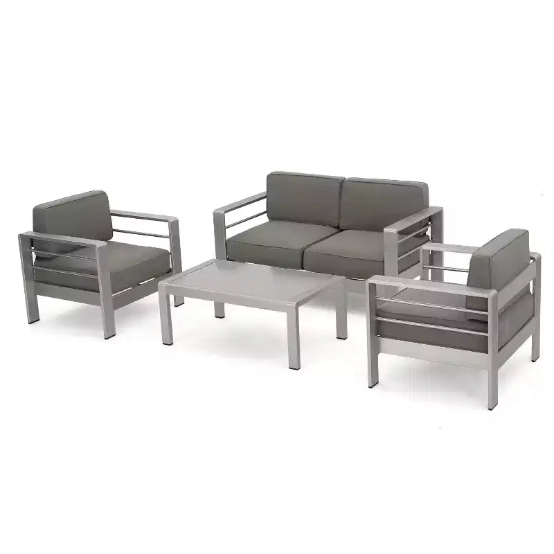 GDFStudio Wendy Outdoor Aluminum 4 Seater Chat Set with Cushions