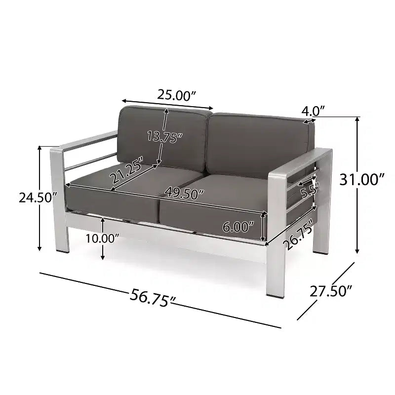 GDFStudio Wendy Outdoor Aluminum 4 Seater Chat Set with Cushions