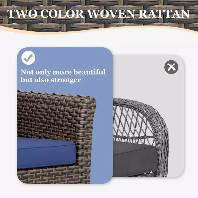 EAGLE PEAK Ocean Vista 3 piece Outdoor Wicker Couch Sofa, Variated Wicker Conversation 3-Seat Sofa Set with Ottomans