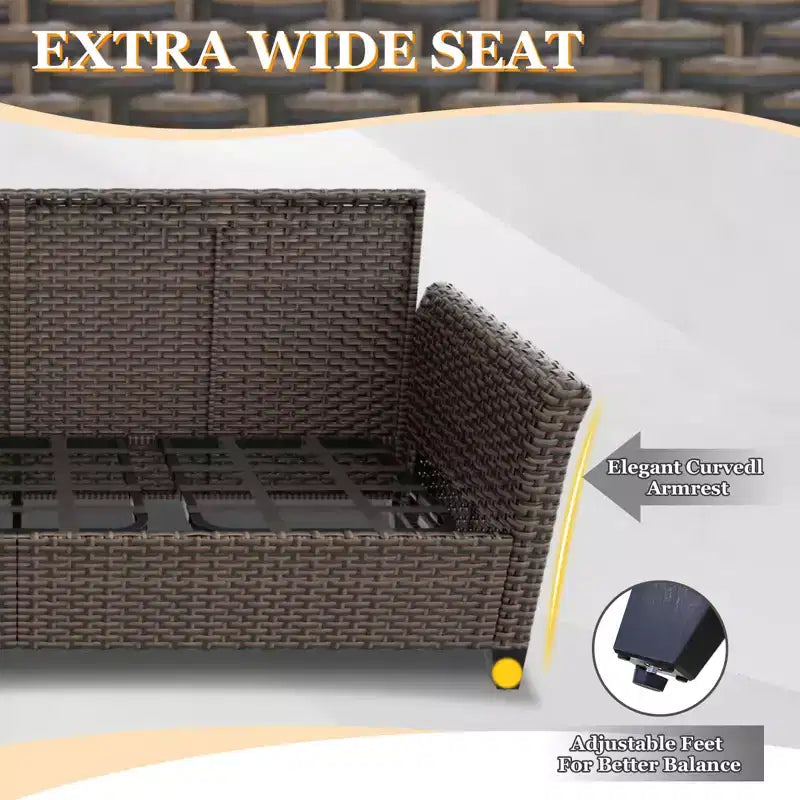 EAGLE PEAK Ocean Vista 3 piece Outdoor Wicker Couch Sofa, Variated Wicker Conversation 3-Seat Sofa Set with Ottomans