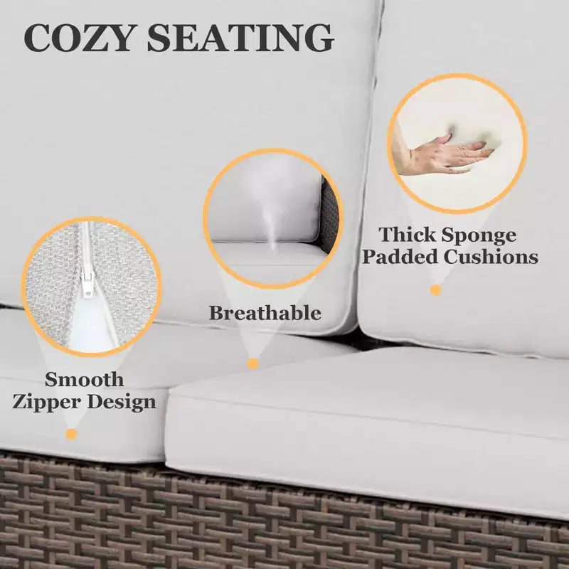 EAGLE PEAK Ocean Vista 3 piece Outdoor Wicker Couch Sofa, Variated Wicker Conversation 3-Seat Sofa Set with Ottomans