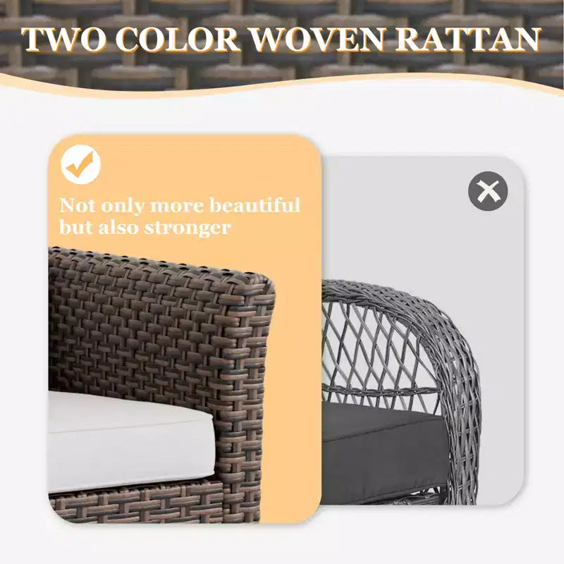 EAGLE PEAK Ocean Vista 3 piece Outdoor Wicker Couch Sofa, Variated Wicker Conversation 3-Seat Sofa Set with Ottomans