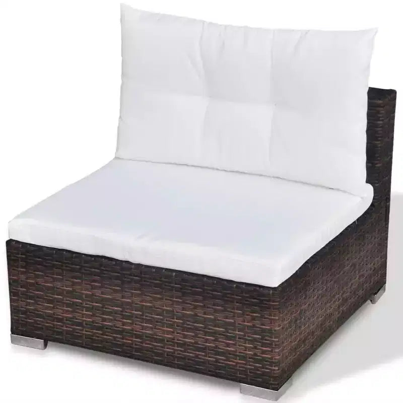 vidaXL 5 Piece Patio Lounge Set - Poly Rattan, Brown - Durable, All-Weather Outdoor Sofa Set with Cushions, Ottoman and Tea Table
