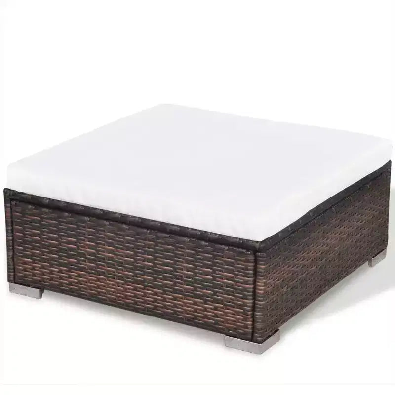 vidaXL 5 Piece Patio Lounge Set - Poly Rattan, Brown - Durable, All-Weather Outdoor Sofa Set with Cushions, Ottoman and Tea Table