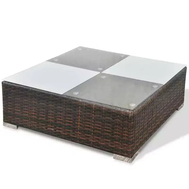 vidaXL 5 Piece Patio Lounge Set - Poly Rattan, Brown - Durable, All-Weather Outdoor Sofa Set with Cushions, Ottoman and Tea Table