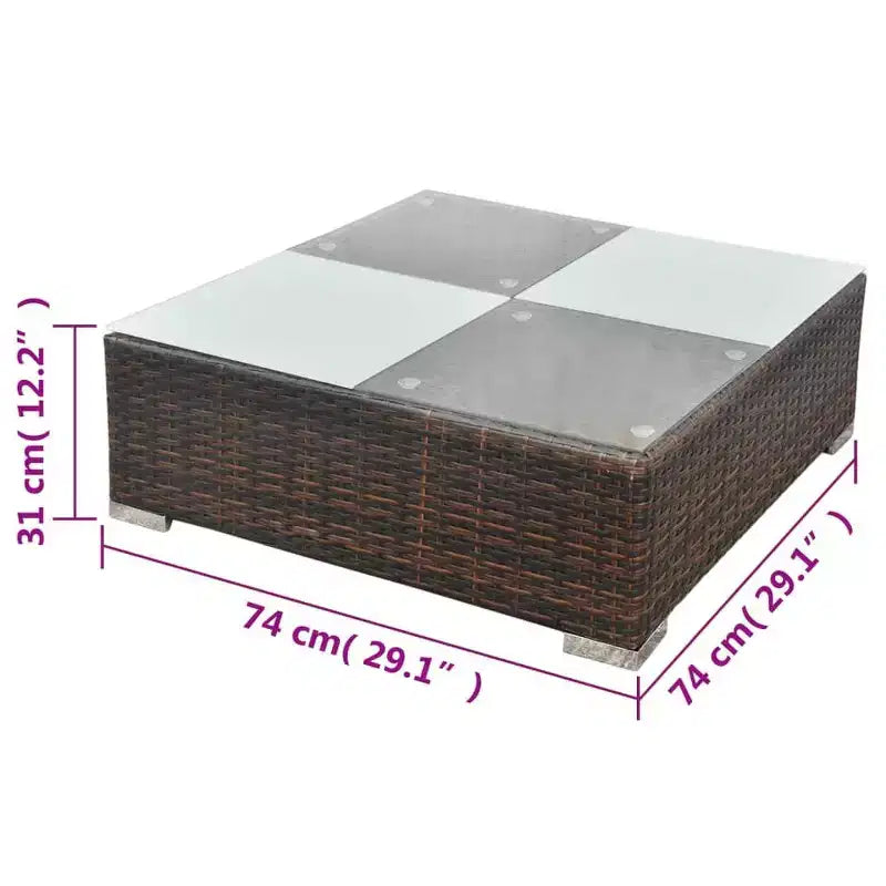 vidaXL 5 Piece Patio Lounge Set - Poly Rattan, Brown - Durable, All-Weather Outdoor Sofa Set with Cushions, Ottoman and Tea Table