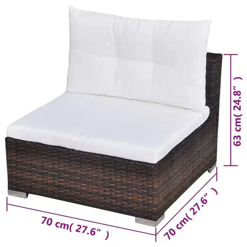 vidaXL 5 Piece Patio Lounge Set - Poly Rattan, Brown - Durable, All-Weather Outdoor Sofa Set with Cushions, Ottoman and Tea Table