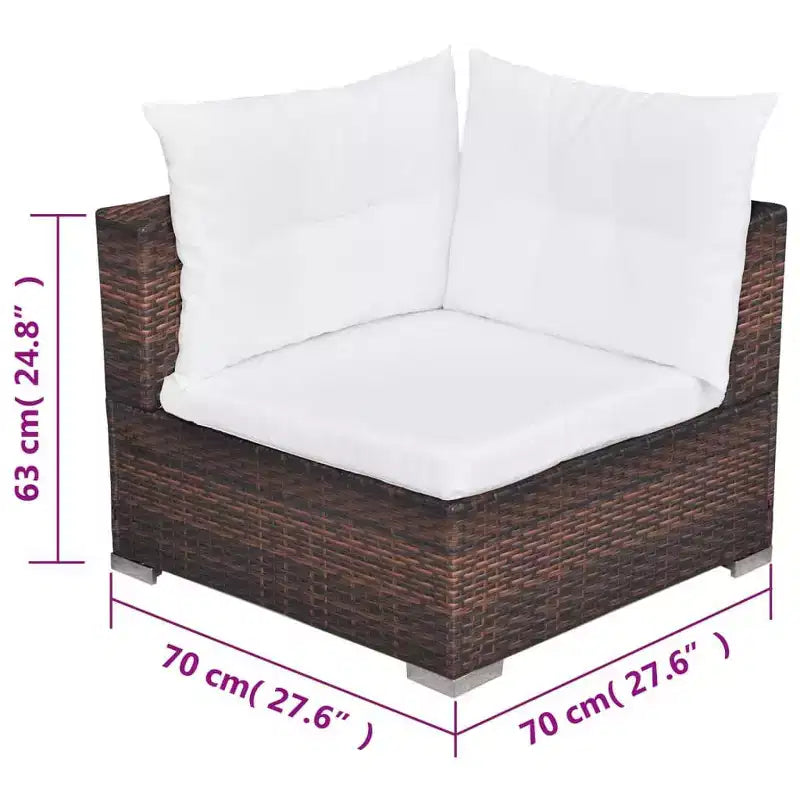 vidaXL 5 Piece Patio Lounge Set - Poly Rattan, Brown - Durable, All-Weather Outdoor Sofa Set with Cushions, Ottoman and Tea Table