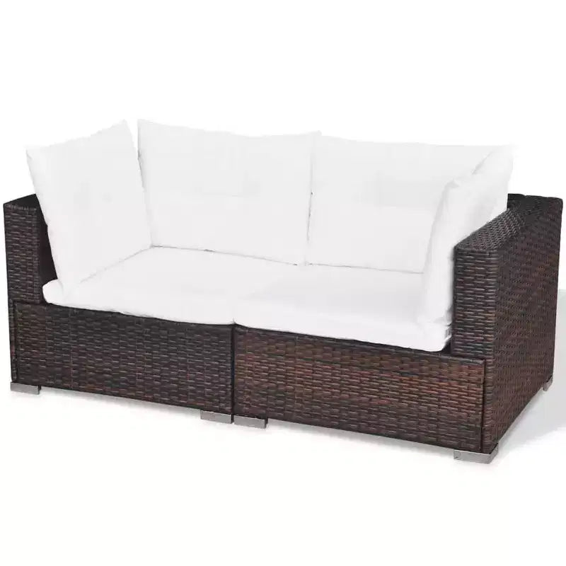 vidaXL 5 Piece Patio Lounge Set - Poly Rattan, Brown - Durable, All-Weather Outdoor Sofa Set with Cushions, Ottoman and Tea Table