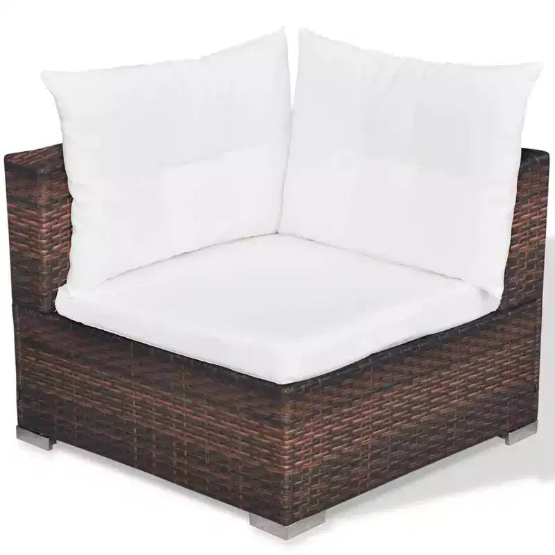 vidaXL 5 Piece Patio Lounge Set - Poly Rattan, Brown - Durable, All-Weather Outdoor Sofa Set with Cushions, Ottoman and Tea Table