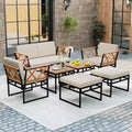 Costway 7 PCS Outdoor Conversation Set Acacia Wood Chairs & Coffee Tables Set with Ottomans
