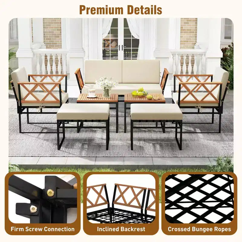 Costway 7 PCS Outdoor Conversation Set Acacia Wood Chairs & Coffee Tables Set with Ottomans
