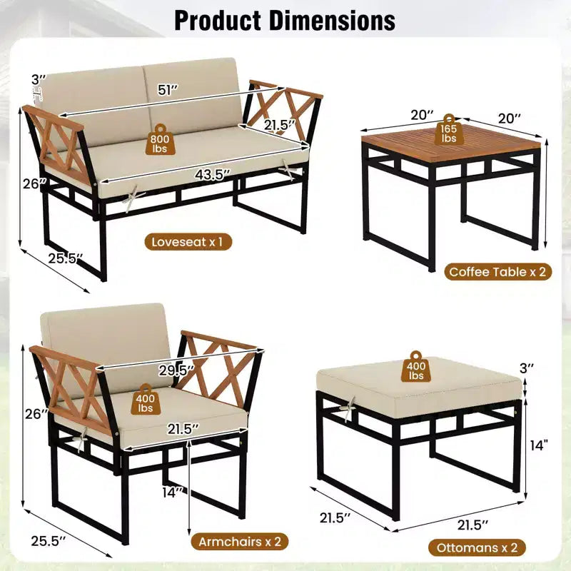 Costway 7 PCS Outdoor Conversation Set Acacia Wood Chairs & Coffee Tables Set with Ottomans