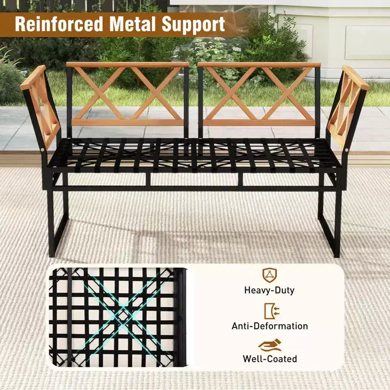 Costway 7 PCS Outdoor Conversation Set Acacia Wood Chairs & Coffee Tables Set with Ottomans