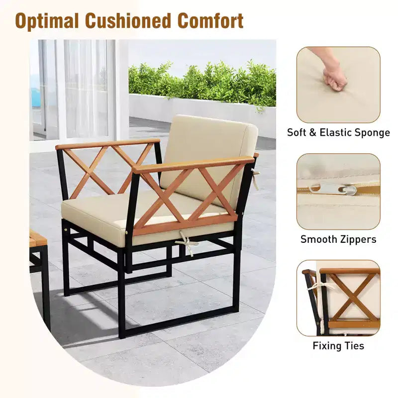 Costway 7 PCS Outdoor Conversation Set Acacia Wood Chairs & Coffee Tables Set with Ottomans