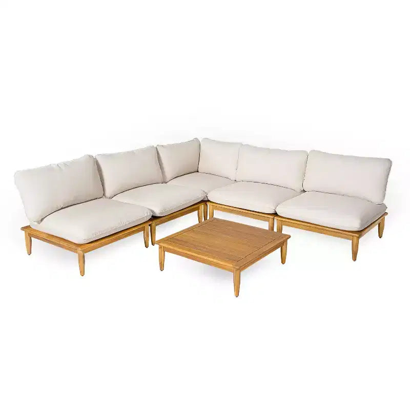 Christopher Knight Home Sacova Outdoor Acacia Wood V Shape Seating Set, Teak Finish Frame with Beige Cushion