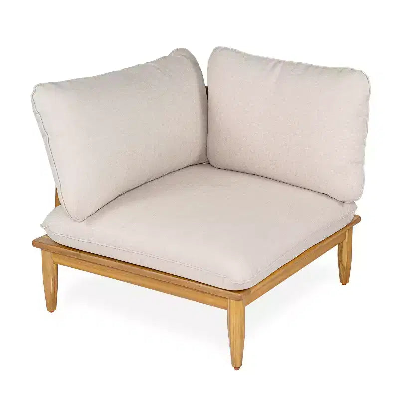 Christopher Knight Home Sacova Outdoor Acacia Wood V Shape Seating Set, Teak Finish Frame with Beige Cushion