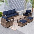 EAGLE PEAK Wicker Outdoor Patio Conversation Set, 2 Swivel Rocking Chairs, 3-Seat Loveseat, 2 Ottomans and Coffee Table, 6 Pieces