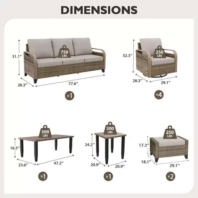 EAGLE PEAK Wicker Outdoor Patio Conversation Set, 4 Swivel Rocker Chairs, 3-Seat Loveseat, 2 Ottomans, Table, 9 Pieces