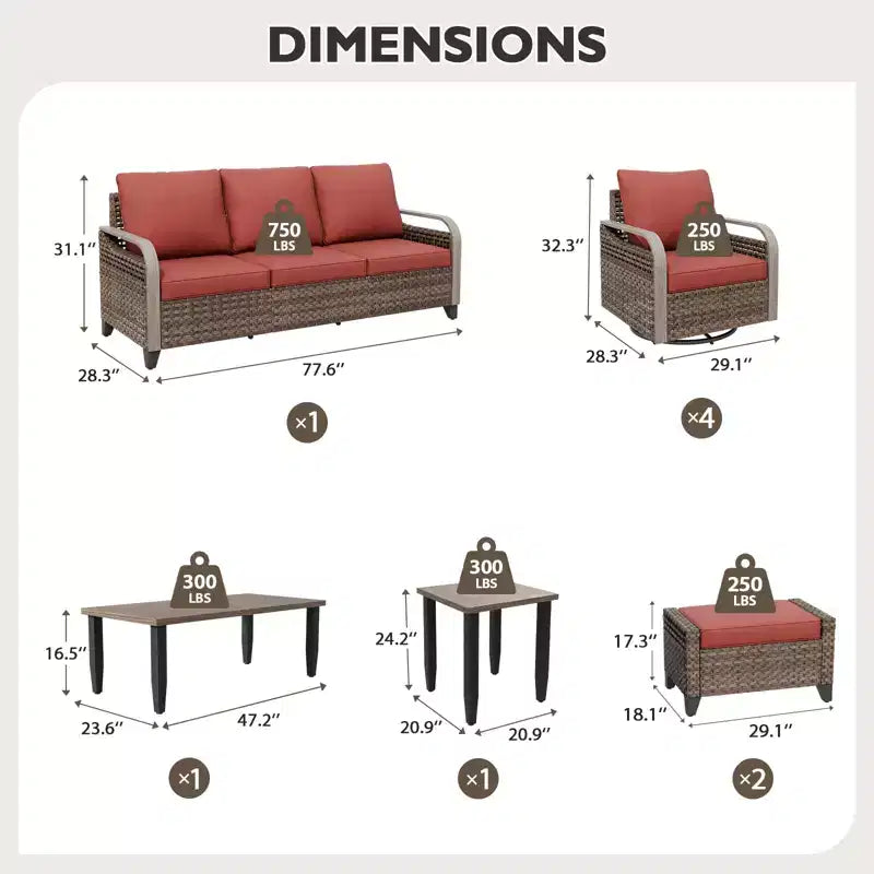 EAGLE PEAK Wicker Outdoor Patio Conversation Set, 4 Swivel Rocker Chairs, 3-Seat Loveseat, 2 Ottomans, Table, 9 Pieces