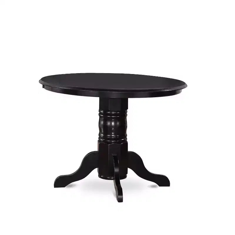 HomeStock 5 Piece Round Dining Room Table Set Black Linen Fabric Chairs