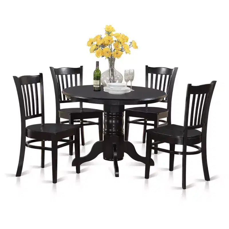 HomeStock Round Kitchen Table & Chair Set Linen White Modern Style SHGR5-WHI-W