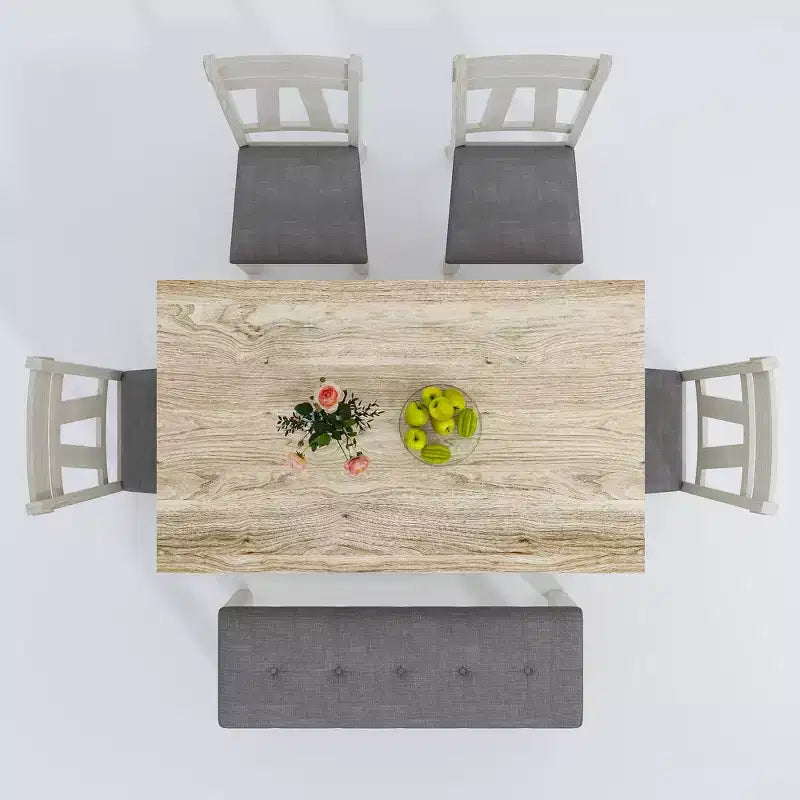 VECELO 6-Piece Wooden Dining Table Set, Dining Table with 4 Armless Upholstered Dining Chairs & Bench for Kitchen, Rubber Wood Legs, Gray