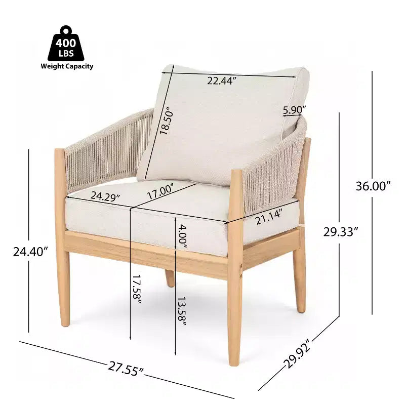 Christopher Knight Home Zill Modern 4 Piece Patio Acacia Wood Woven Rope Seating Set with Slatted Coffee Table
