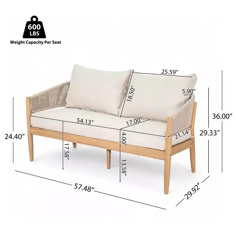 Christopher Knight Home Zill Modern 4 Piece Patio Acacia Wood Woven Rope Seating Set with Slatted Coffee Table